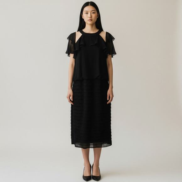 NWT Scarlett Tiered Dress Womens Size 18T Black Cold Shoulder Cocktail Dress - Picture 1 of 10